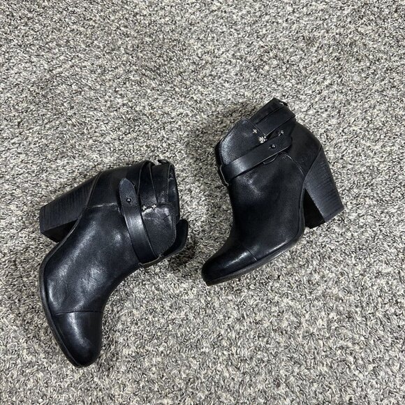 Rag & Bone Boots Black Harrow Leather Cuban Heel Ankle Boots Womens Sz 38 US 7,5 - Picture 3 of 9